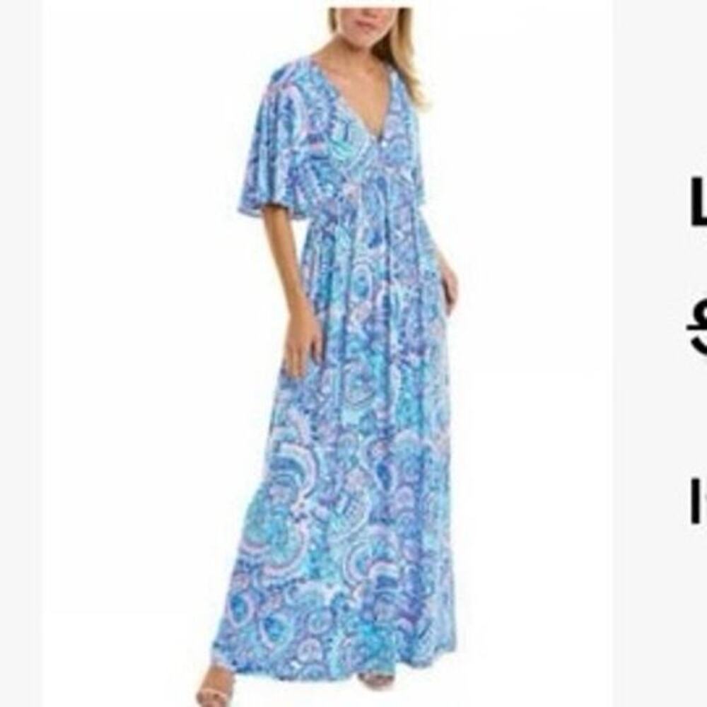 Lilly Pulitzer dress size‎ 14 Minka maxi flutter sleeves ocean